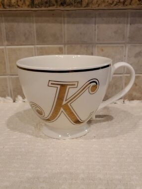 Monogram Initial Letter " K " Coffee Tea Cappuccino Pedestal Cup Mug Fine China